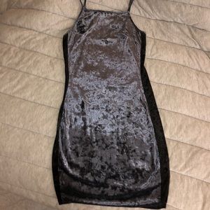 Grey crushed velvet bodycon dress